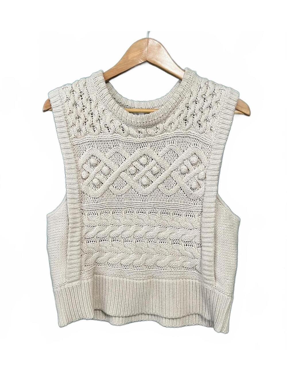 Joe's Jeans Cream Cable Knit Vest Boho Coquette Sleeveless Sweater Top Size M